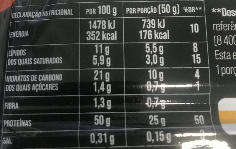 Foto da tabela nutricional