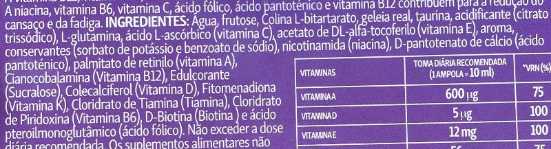 Foto da lista de ingredientes
