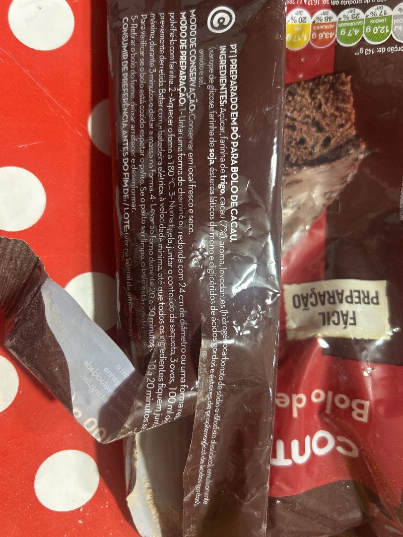 Foto da lista de ingredientes
