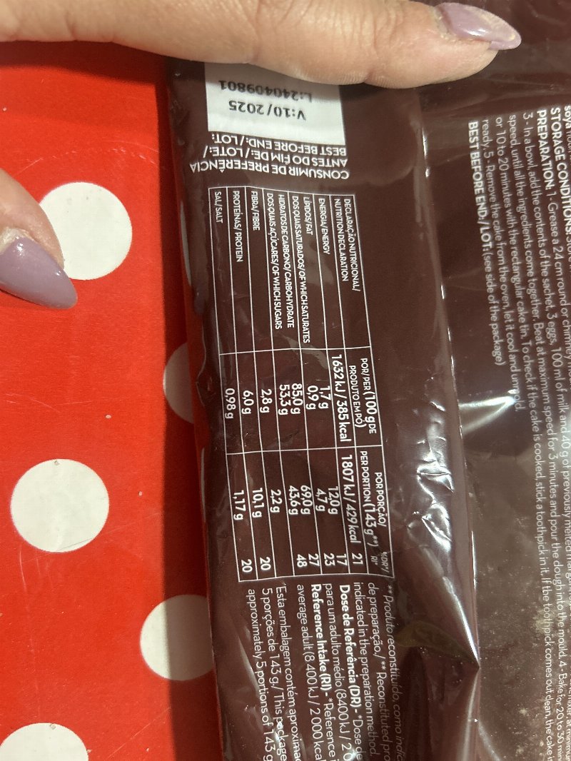Foto da tabela nutricional
