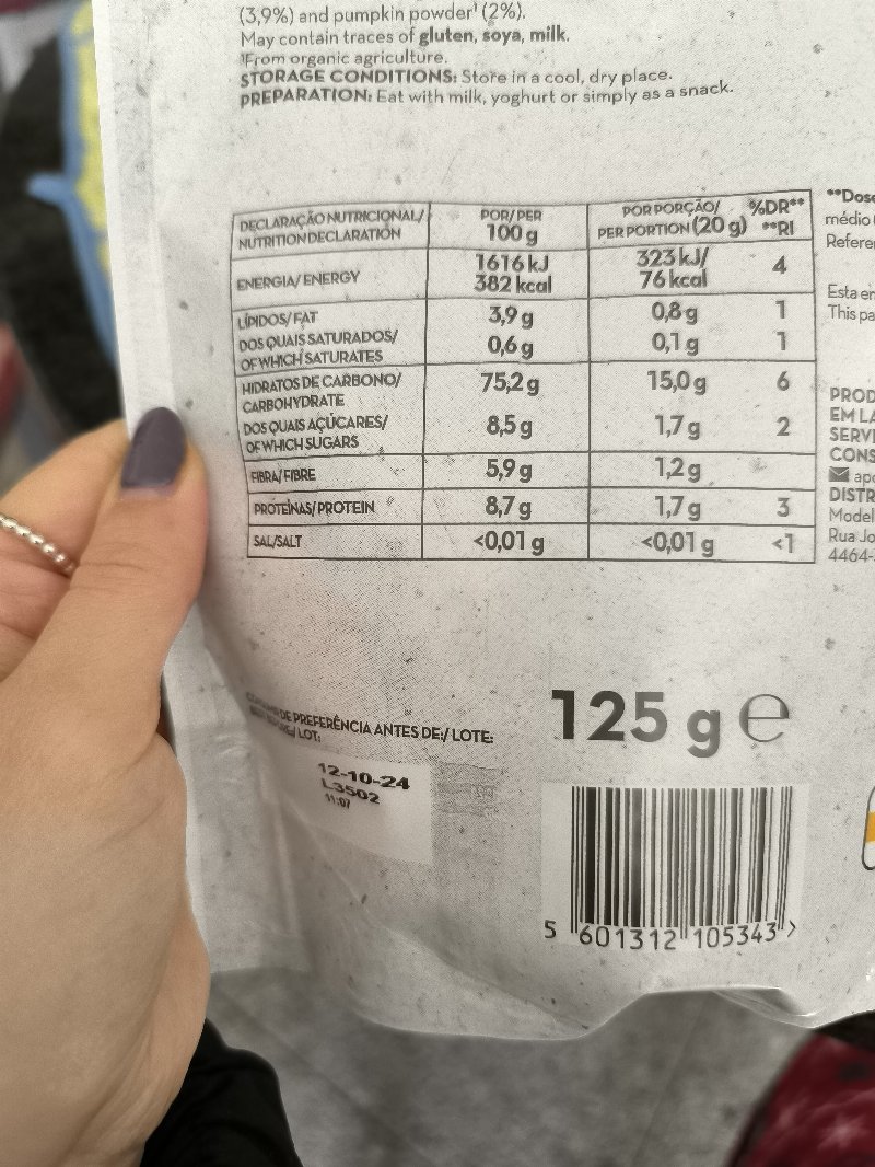 Foto da tabela nutricional