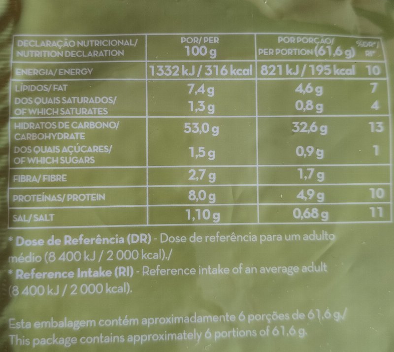 Foto da tabela nutricional