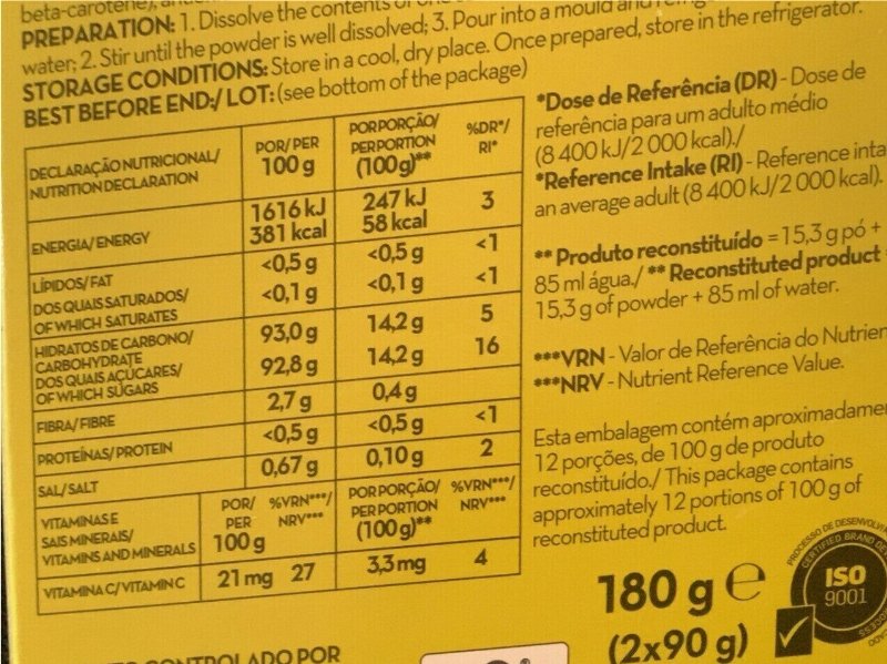 Foto da tabela nutricional