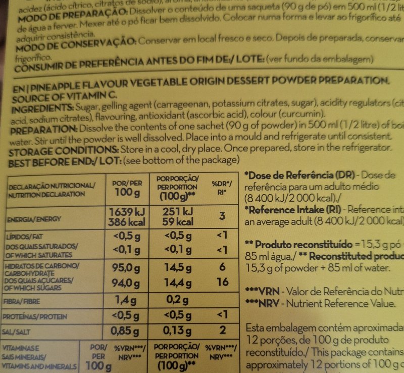 Foto da tabela nutricional