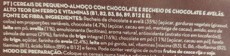 Foto da lista de ingredientes