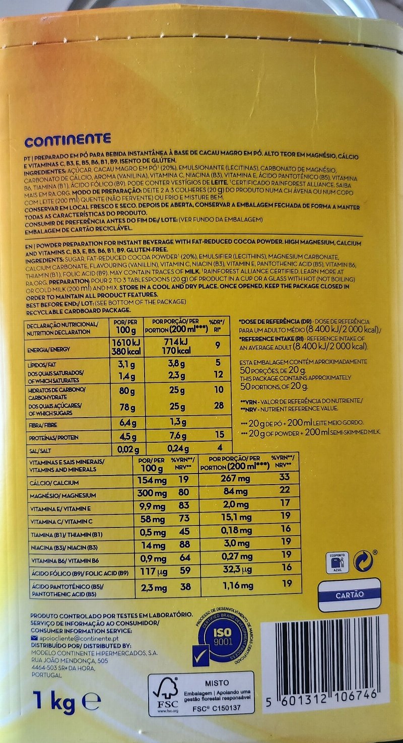Foto da lista de ingredientes