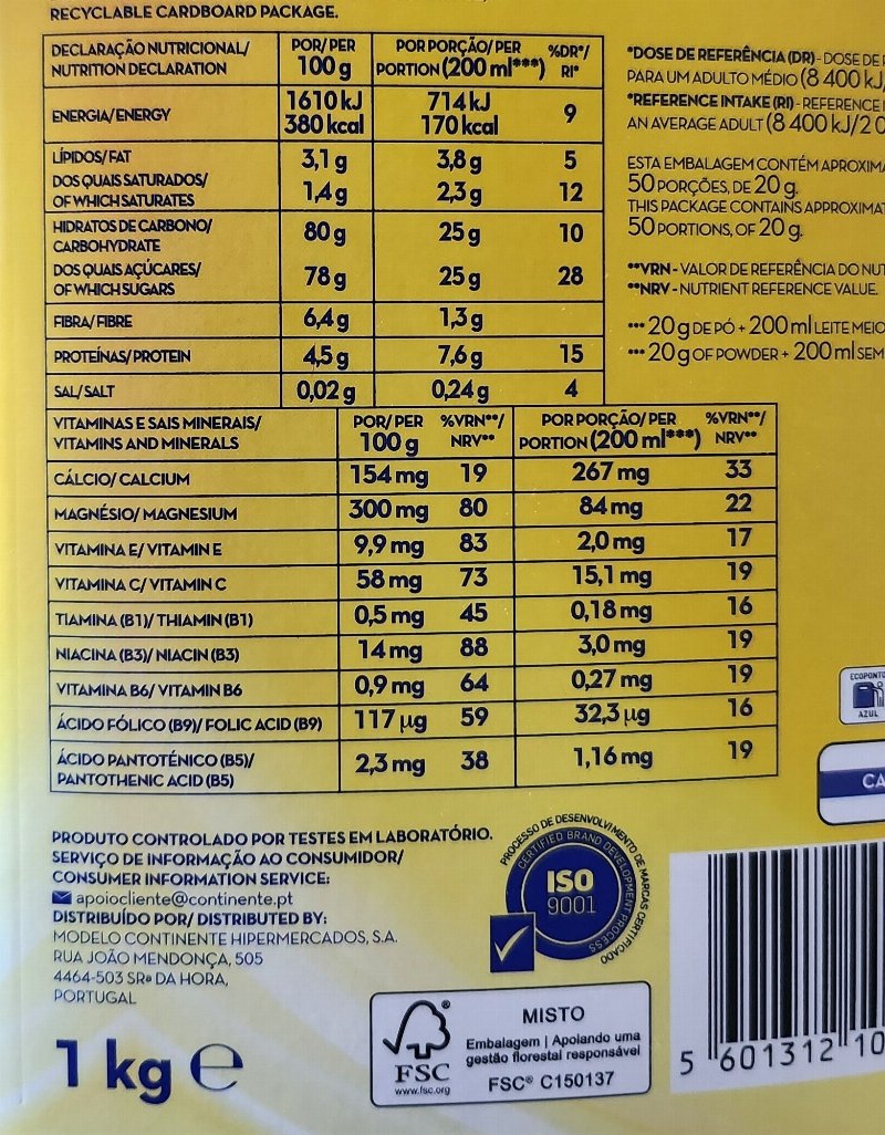 Foto da tabela nutricional
