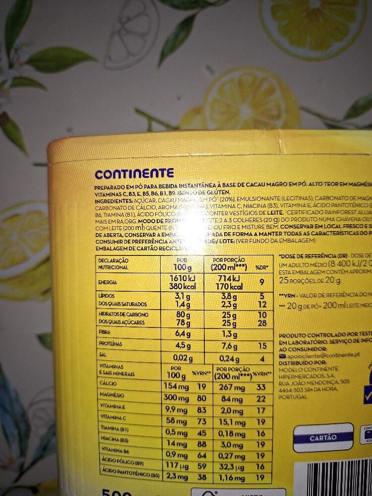 Foto da tabela nutricional