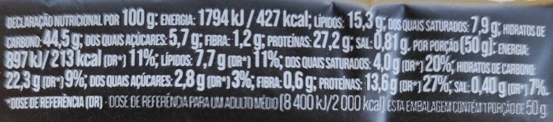 Foto da tabela nutricional