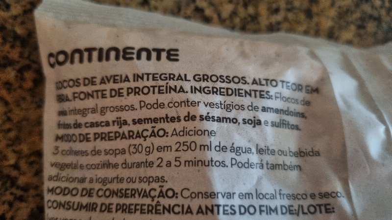 Foto da lista de ingredientes