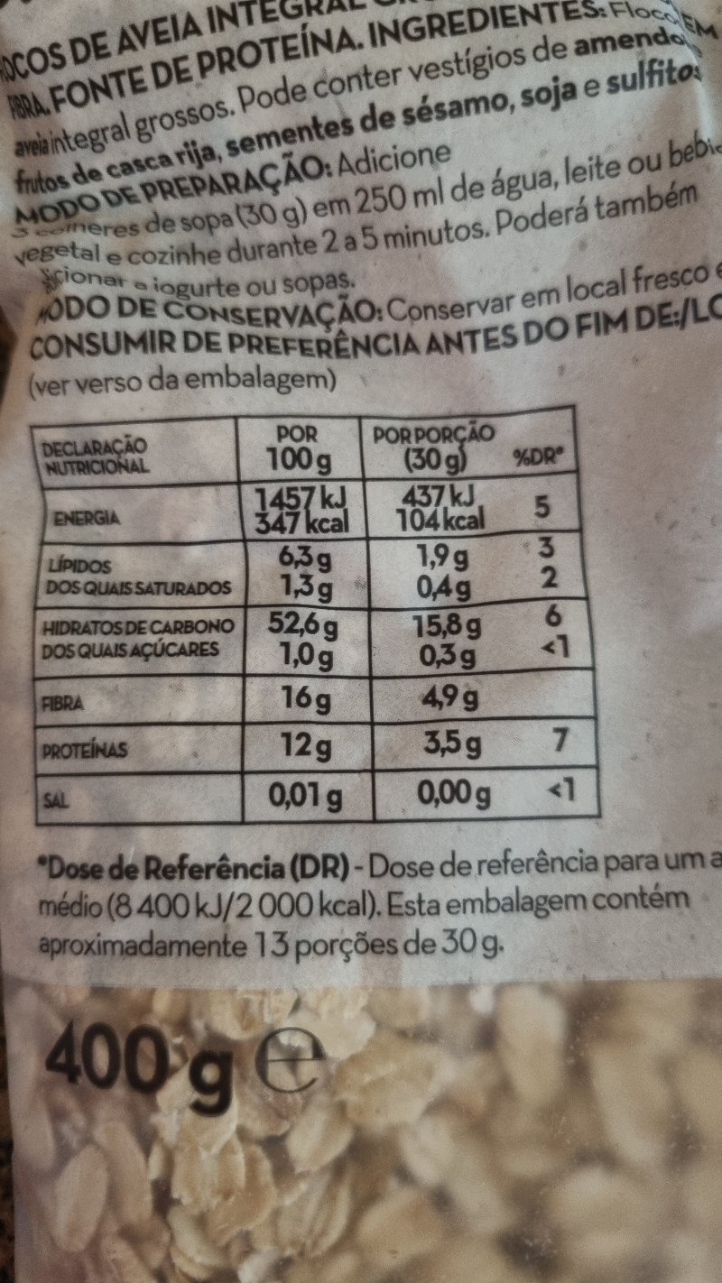Foto da tabela nutricional