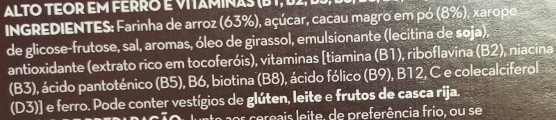 Foto da lista de ingredientes