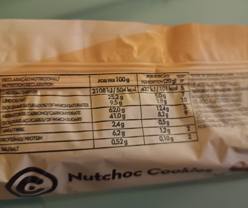 Foto da tabela nutricional