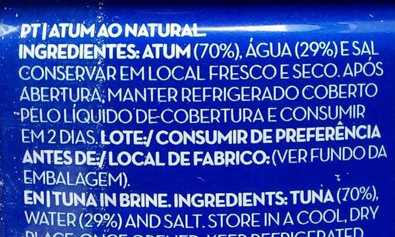 Foto da lista de ingredientes