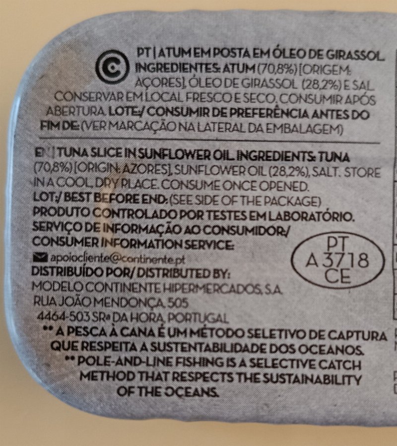 Foto da lista de ingredientes