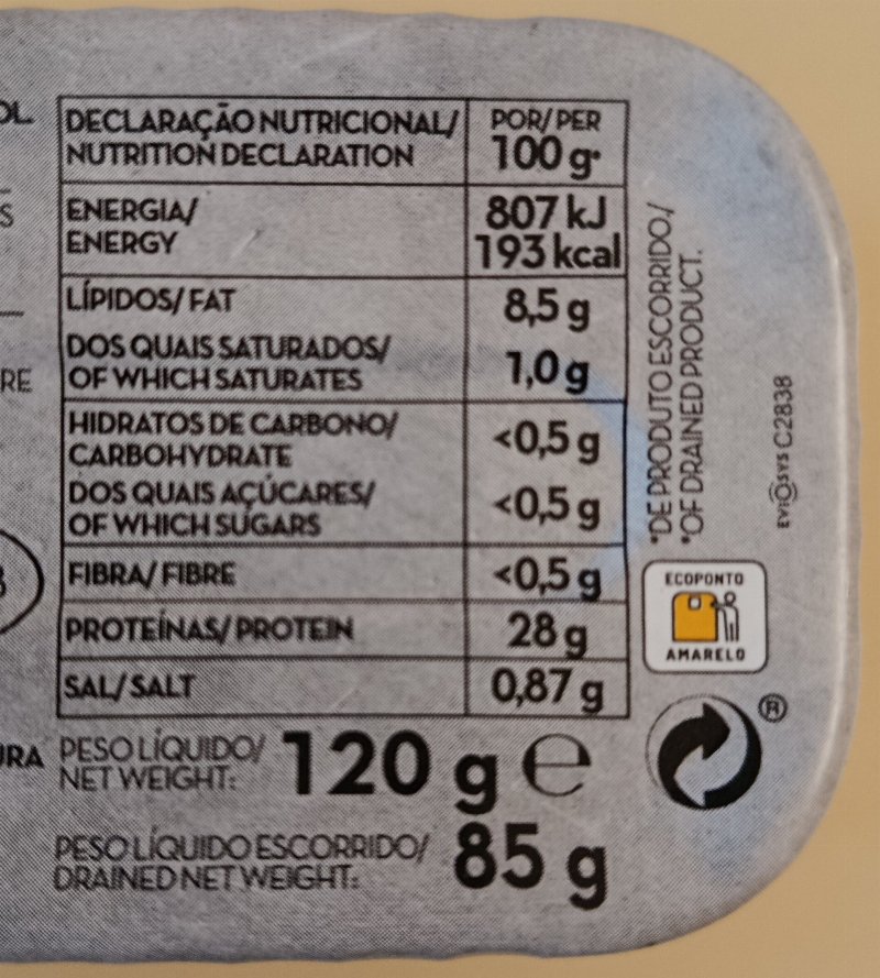 Foto da tabela nutricional