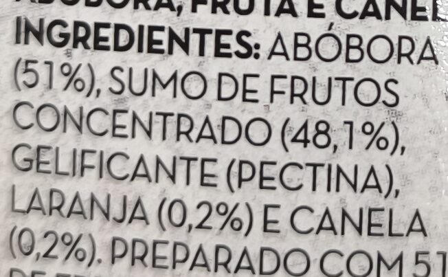 Foto da lista de ingredientes