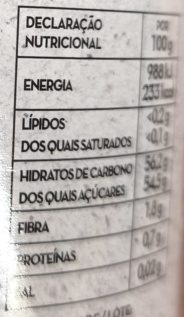 Foto da tabela nutricional