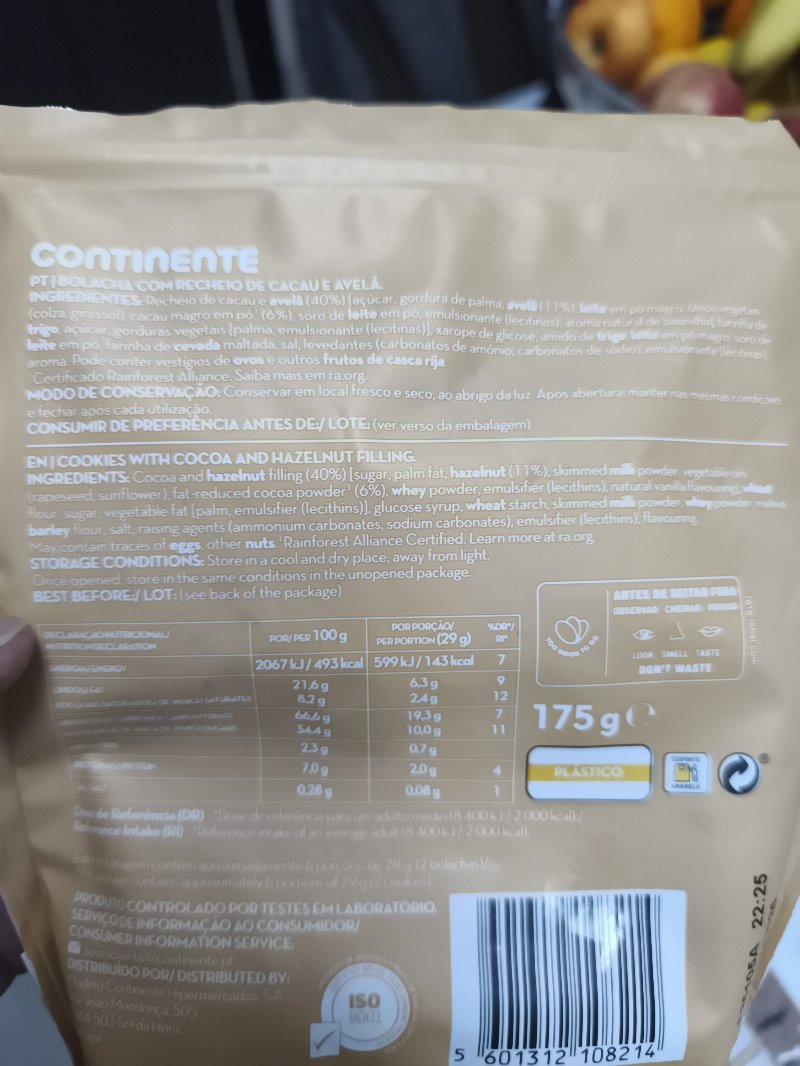 Foto da lista de ingredientes