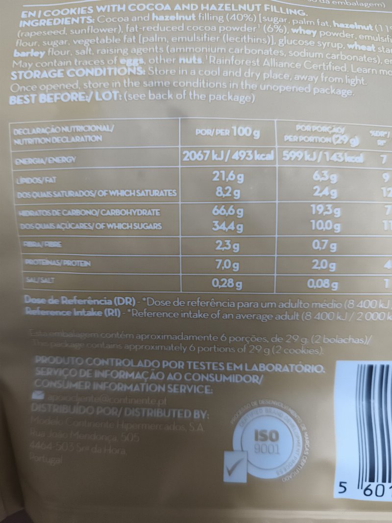 Foto da tabela nutricional