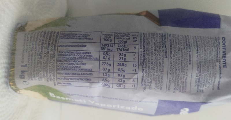 Foto da tabela nutricional