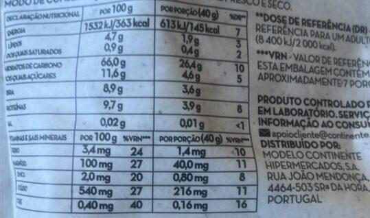 Foto da tabela nutricional