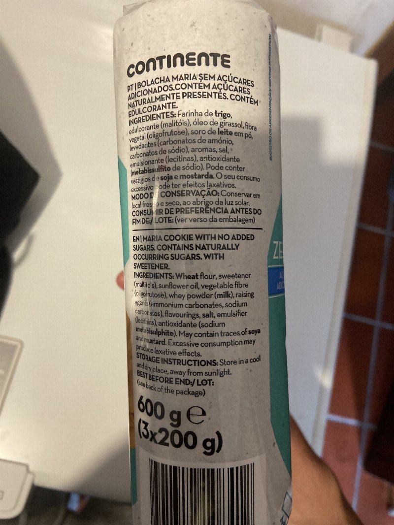 Foto da lista de ingredientes