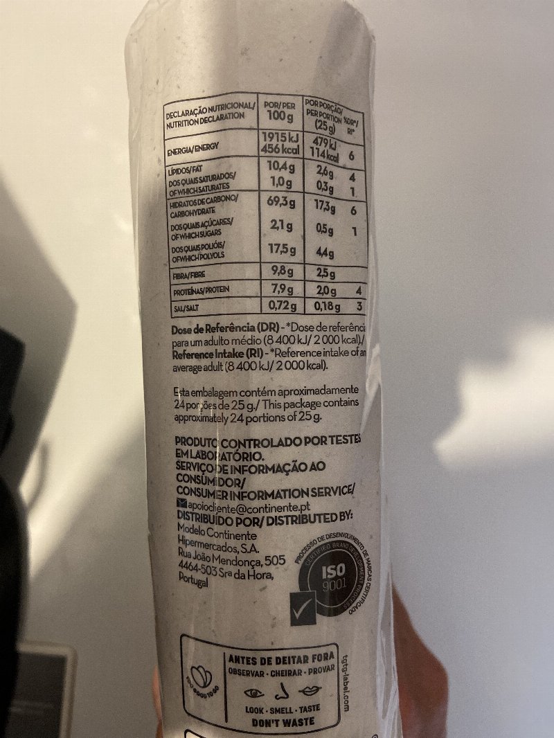 Foto da tabela nutricional
