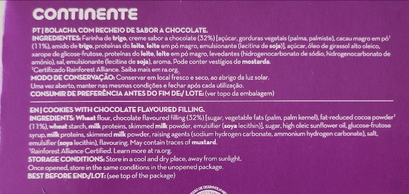 Foto da lista de ingredientes