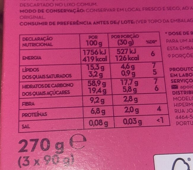 Foto da tabela nutricional
