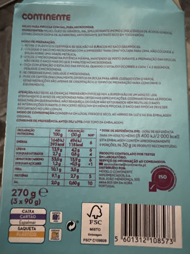 Foto da tabela nutricional