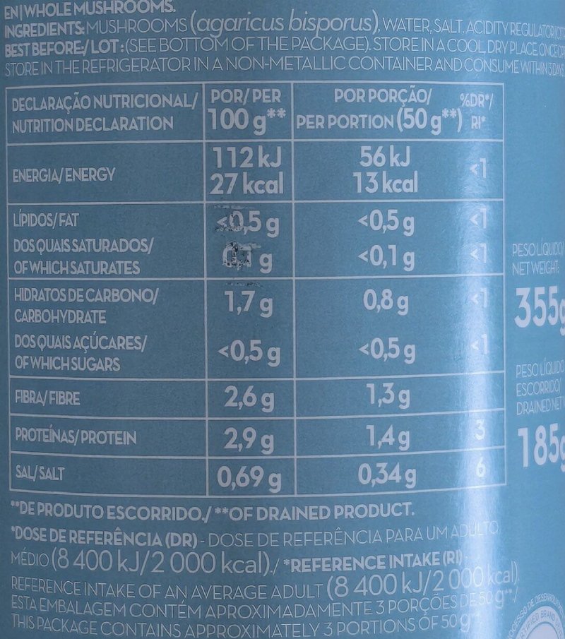 Foto da tabela nutricional