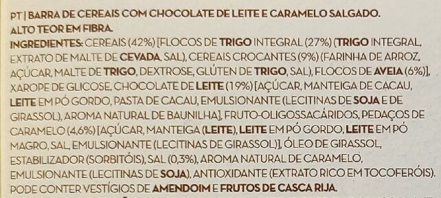 Foto da lista de ingredientes