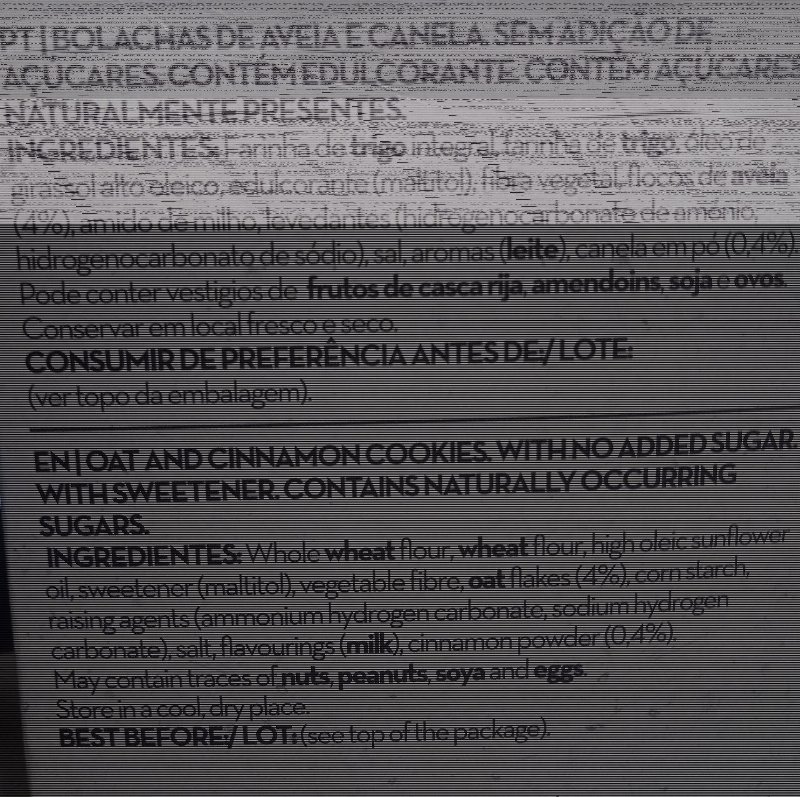 Foto da lista de ingredientes