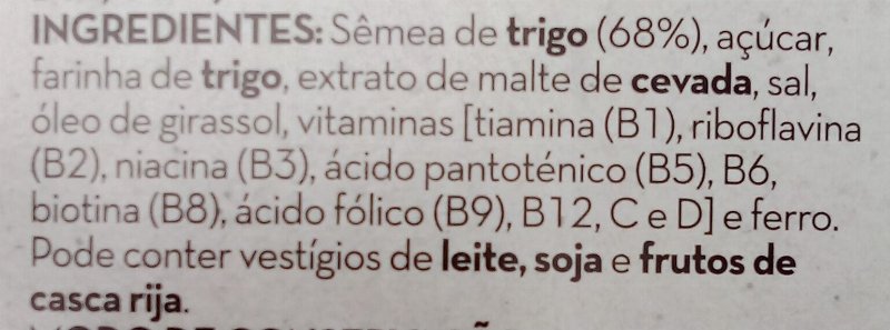 Foto da lista de ingredientes