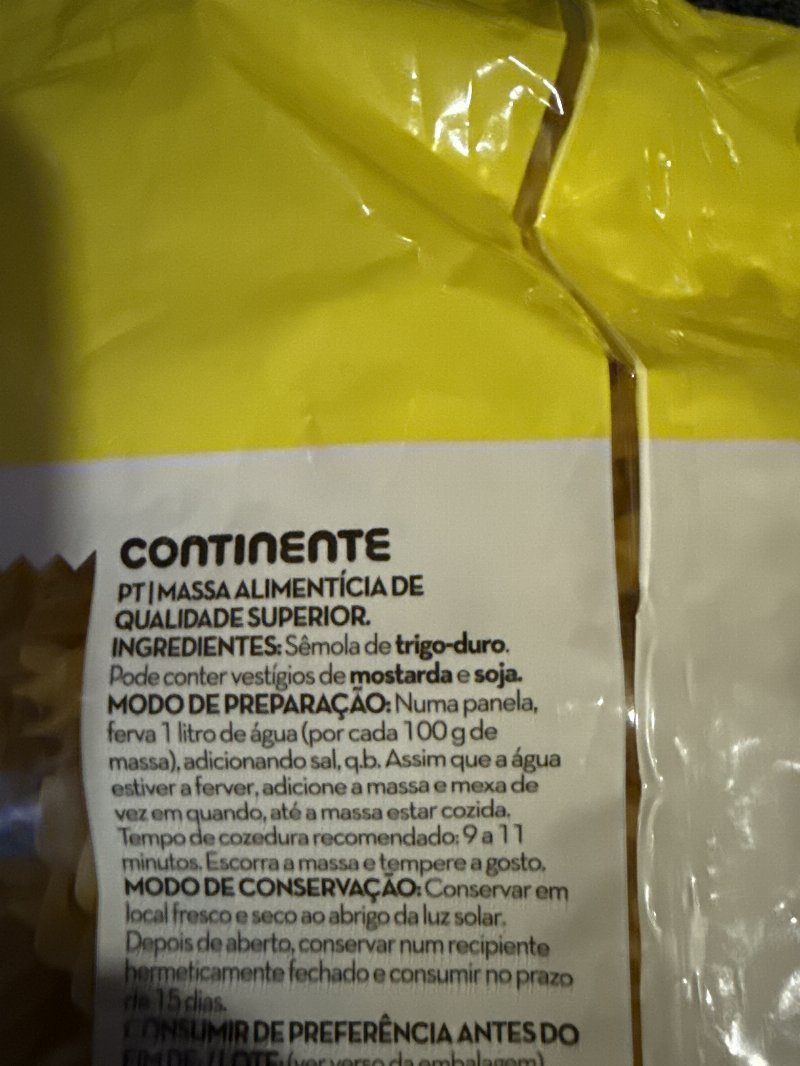 Foto da lista de ingredientes