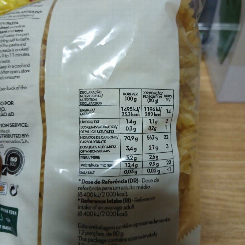 Foto da tabela nutricional