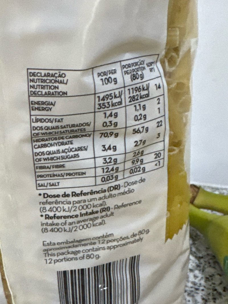Foto da tabela nutricional