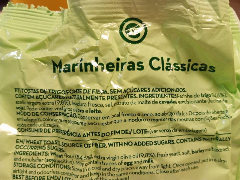 Foto da lista de ingredientes