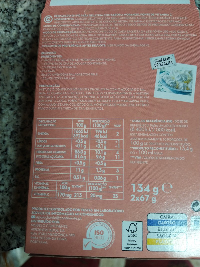 Foto da lista de ingredientes