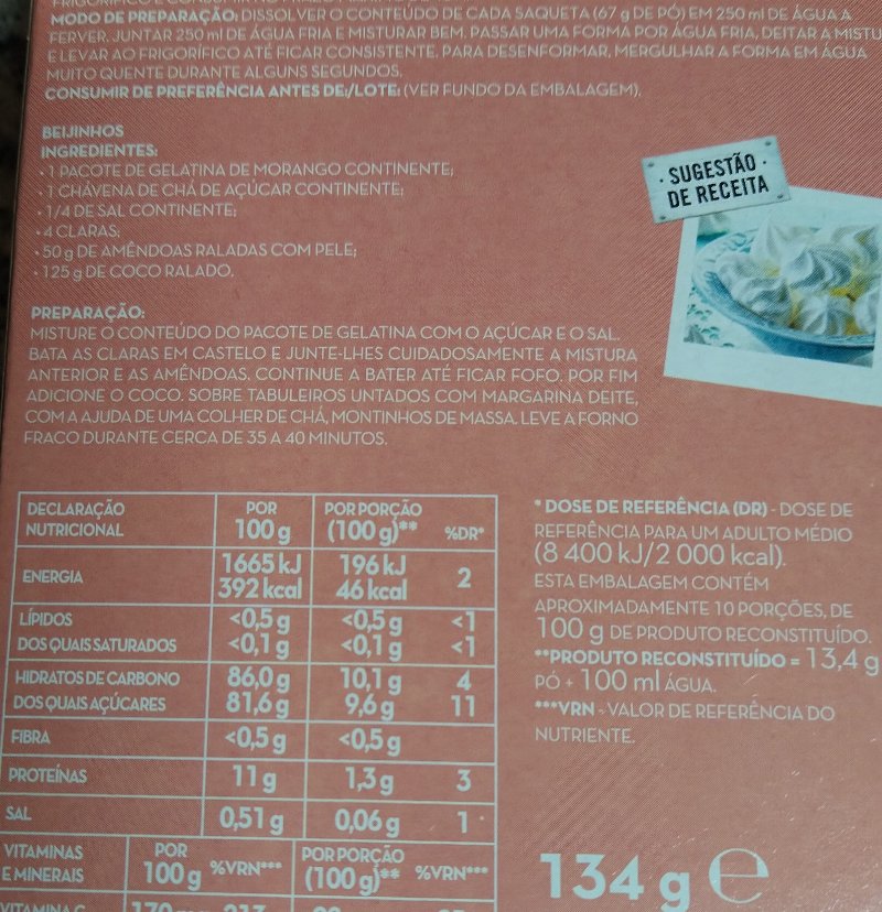 Foto da tabela nutricional