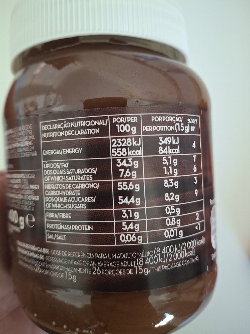 Foto da tabela nutricional
