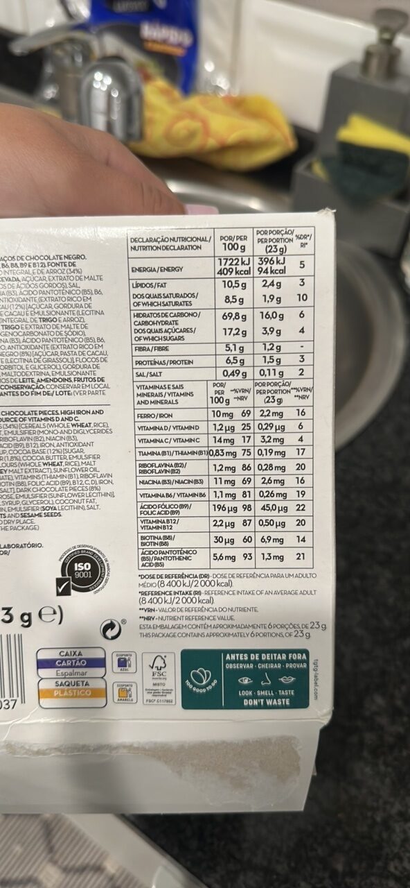 Foto da tabela nutricional