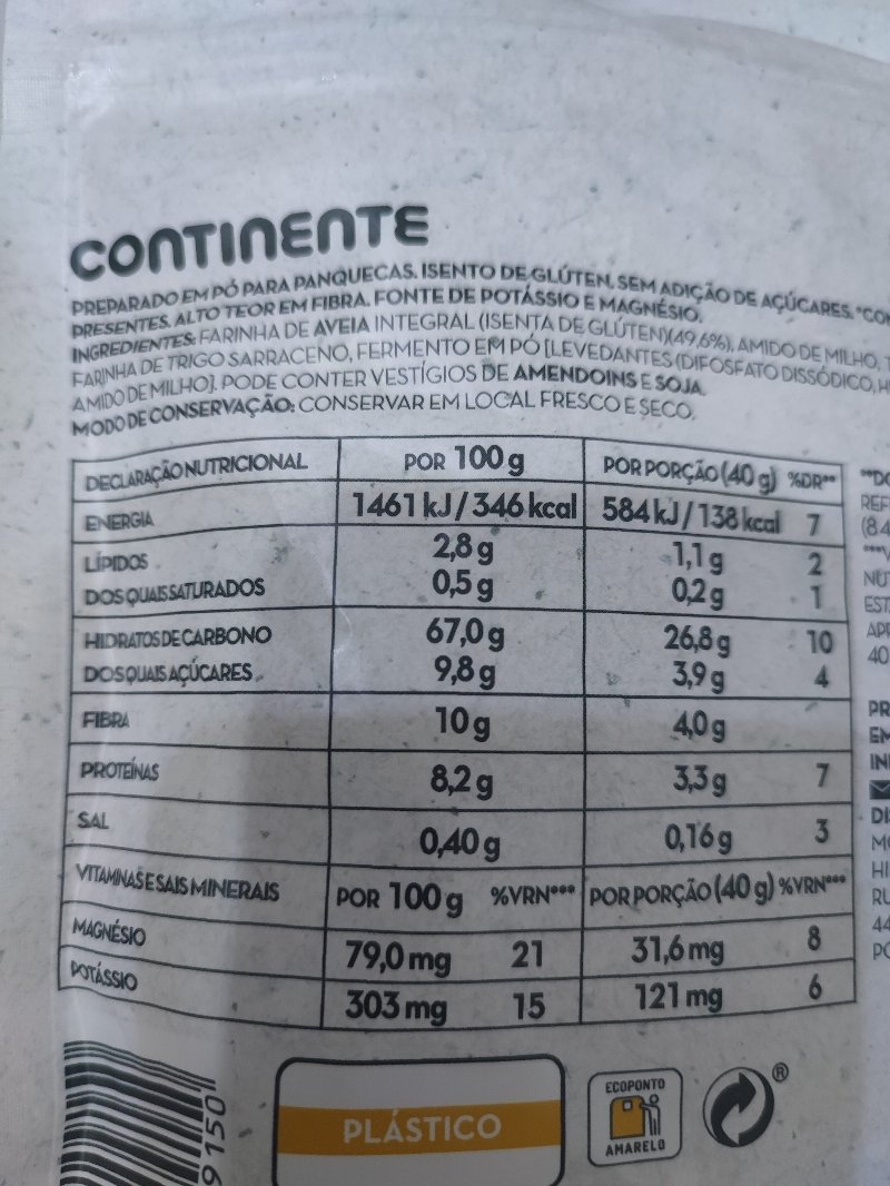 Foto da tabela nutricional