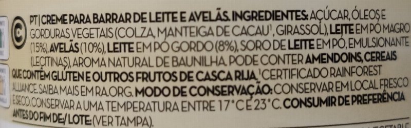 Foto da lista de ingredientes