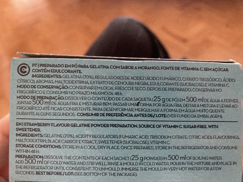 Foto da lista de ingredientes