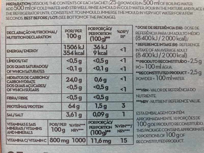 Foto da tabela nutricional
