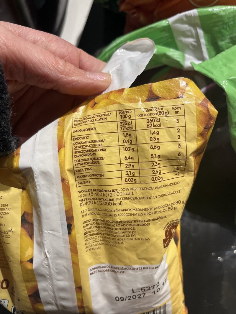 Foto da tabela nutricional