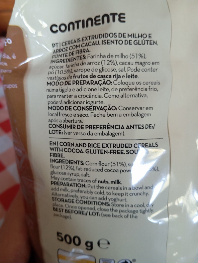 Foto da lista de ingredientes