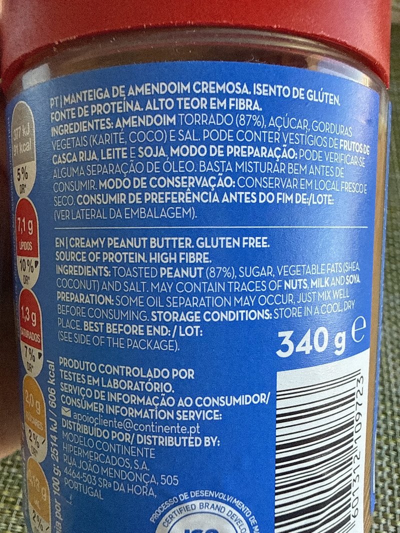 Foto da lista de ingredientes